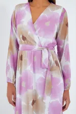 Women's Pink Beige Floral Patterned Chiffon Dress 2134