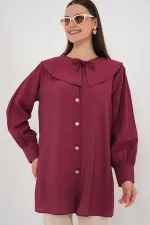 Women's Baby Collar Long Tunic 5967 - Burgundy