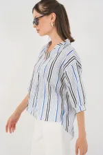 Chemisier rayé oversize pour femme 967 - Bleu marine