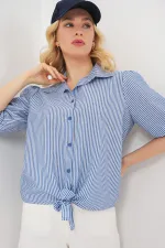 Kadın Önü Bağlamalı Çizgili Gömlek 20323 - Lacivert