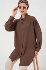 Kadın Uzun Gömlek Tunik 5945 - Kahverengi