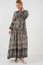 Robe hijab à motifs authentiques 2423 - Noir 9