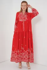 Robe longue hijab à motifs pour femme 2585 - Rouge foncé