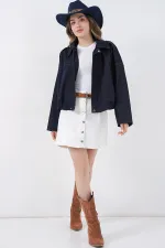Women's Denim Bomber Jacket 0737 - Navy Blue