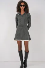 Ensemble deux pièces pour femme : pull à col roulé et jupe en maille - Anthracite (réf. 15907)