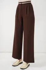 Women's Wide Leg Fabric Trousers 30088 - Brown