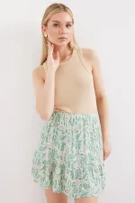 1884 Patterned Viscose Mini Skirt - E.Green