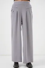 Kadın Geniş Paça Pileli Pantolon 6718 - Gri