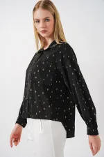 Women's Patterned Oversize Shirt 20361 - Black Women's Patterned Oversize Shirt 20361 - Black