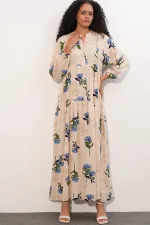 Women's Patterned Long Hijab Dress 2585 - M. Saks Women's Patterned Long Hijab Dress 2585 - M. Saks
