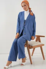 Kimono deux pièces en lin pour femme 6727 - Indigo