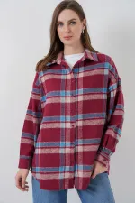 Kadın Ekose Desen Oversize Oduncu Gömlek 3854 A.Kiremit
