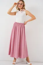 Kadın Uzun Ayrobin Etek 8050 - Pudra