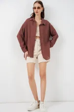 Kadın Uzun Oversize Gömlek 20320 - Kahverengi