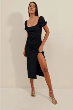 2396 Slit Summer Knitted Dress - Black