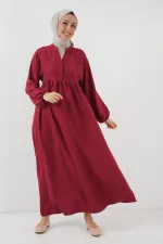 Kadın Uzun Tesettür Elbise 2525 - Bordo
