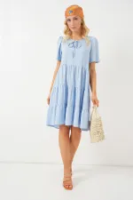 Kadın Kısa Kol Kısa Elbise 2554 - Mavi