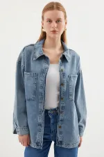 0694 Double Pocket Oversize Denim Jacket - Ice Blue