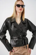 Kadin Kısa Suni Deri Ceket 1058 - Siyah