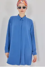 Women's Long Shirt Tunic 5945 - Navy Blue Women's Long Shirt Tunic 5945 - Navy Blue