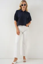 T-shirt court à manches courtes pour femme 20335 - Bleu marine