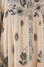 Robe hijab à motifs authentiques 2423 - Noir - Crème