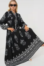 Robe hijab à motifs authentiques 2423 - Noir 11 Robe hijab à motifs authentiques 2423 - Noir 11