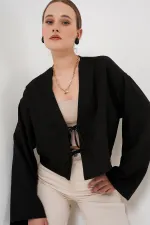 Kimono en lin noué sur le devant 960 - Noir