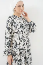 2423 Authentic Patterned Hijab Dress - V. Anthracite