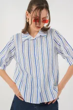 Women's Striped Short Sleeve Shirt 20345 - Blue
