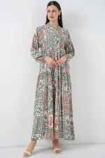 Women's Patterned Long Hijab Dress 2585 - Çağla