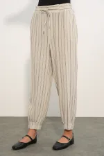 Pantalon rayé en lin pour femme 30102 - Noir