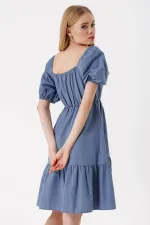 2351 Kloş Poplin Elbise - İndigo