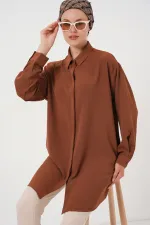 Women's Long Shirt Tunic 5945 - Tan Women's Long Shirt Tunic 5945 - Tan