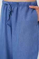 Women's Wide Leg Linen Trousers 6735 - Indigo