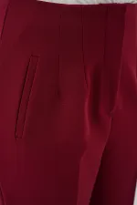 Pantalon taille haute en tissu 6650 - Bordeaux