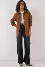 0674 Cepli Oversize Gömlek - Taba