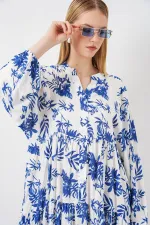 Kadın Desenli Uzun Tesettür Elbise 2585 - F. Saks