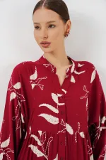 Kadın Desenli Uzun Tesettür Elbise 2585 - E. Bordo