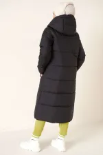 Manteau long matelassé à capuche T5120 - Noir