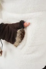 5178 Astarlı Peluş Mont - Beyaz