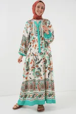 Robe hijab à motifs authentiques 2423 - Verte 2