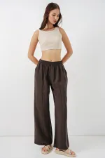 Kadın Beli Lastikli Bol Paça Pantolon 30087 - A.Kahve