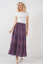 Women's Patterned Long Skirt 8053 - Purple