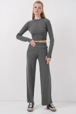 Ensemble pull court et pantalon en maille pour femme 15905 - Gris fumé