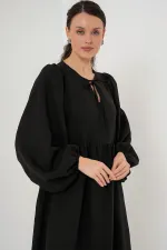 Robe longue hijab à manches ballon pour femme 2464 - Noir