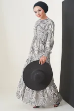 2145 Patterned Hijab Dress - Stone