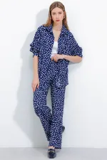 Kadın Puantiyeli Lacivert Ekru Örme İkili Takım 5858