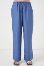 Women's Wide Leg Linen Trousers 6735 - Indigo