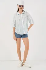Chemise rayée à manches courtes pour femme 20345 - Bleu clair